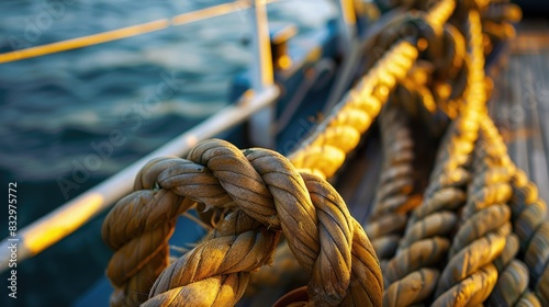 Boat ropes in close up photo