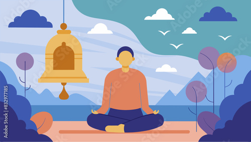 The sound of a bell signals a moment of stillness as the mindful drawing practice comes to a pause.. Vector illustration