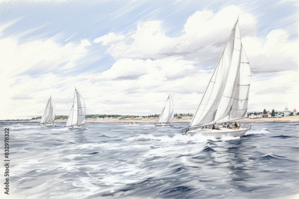 Fototapeta premium Summer sailing regattas - Generative AI