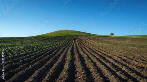 A peaceful field - rows of freshly ploughed earth, carefully prepared for planting next season's crop, symbolising the promise of growth and the cyclical nature of agricultural life.