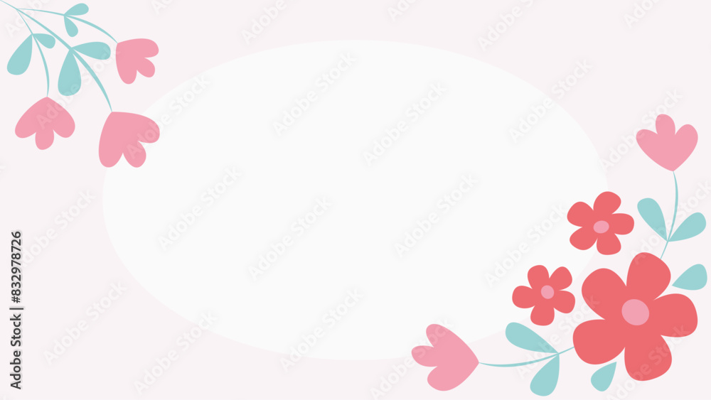 Floral banner, invitation or greeting card vector design template in modern simple style and elegant pastel colors. Postcard with flowers and petals. Wedding invitation design template. Frame ornament