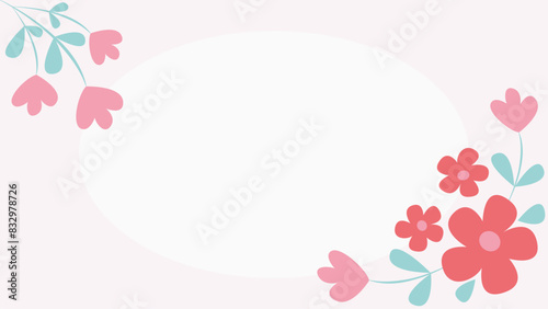 Floral banner, invitation or greeting card vector design template in modern simple style and elegant pastel colors. Postcard with flowers and petals. Wedding invitation design template. Frame ornament