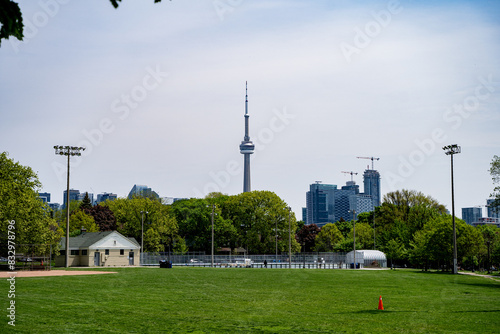 Fototapeta Naklejka Na Ścianę i Meble -  View of Trinity Bellwoods Park in spring. Trinity Bellwoods Park is a public park located in Toronto.