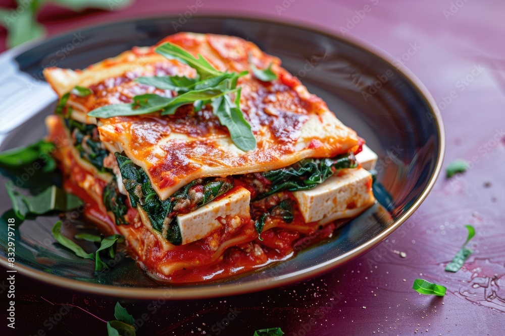 Φωτογραφία Savor the Flavor: Tofu and Spinach Lasagna, a Delicious and Nutritious Vegetarian Meal, Perfectly Plated for a Healthy Italian Dinner