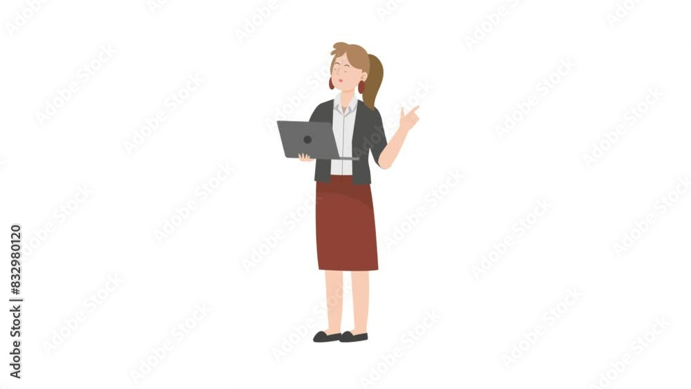 Business Woman Holding Laptop