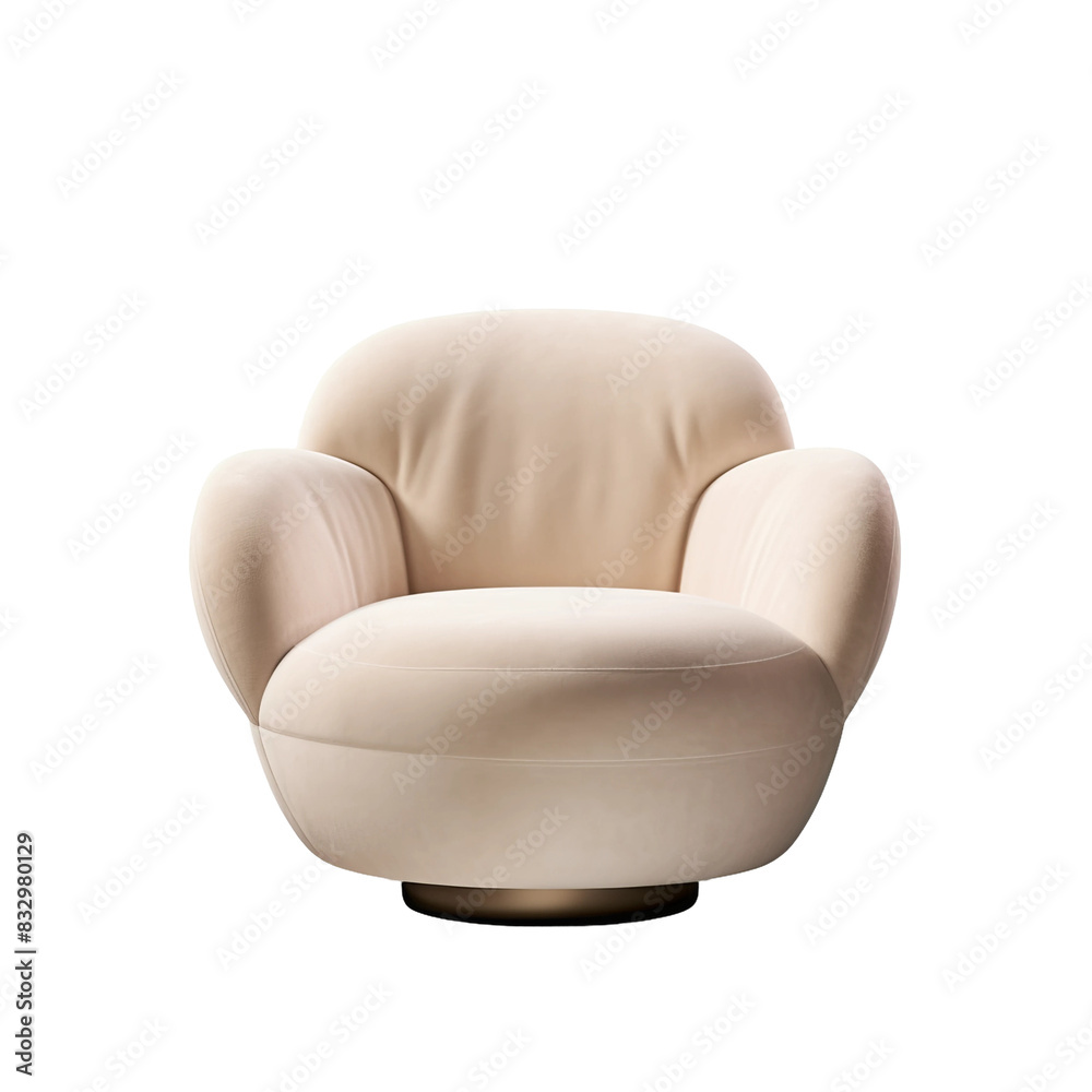 a modern, minimalist swivel armchair on a blank white background, cream velvet fabric
a modern, minimalist swivel armchair on a blank white background, cream velvet fabric