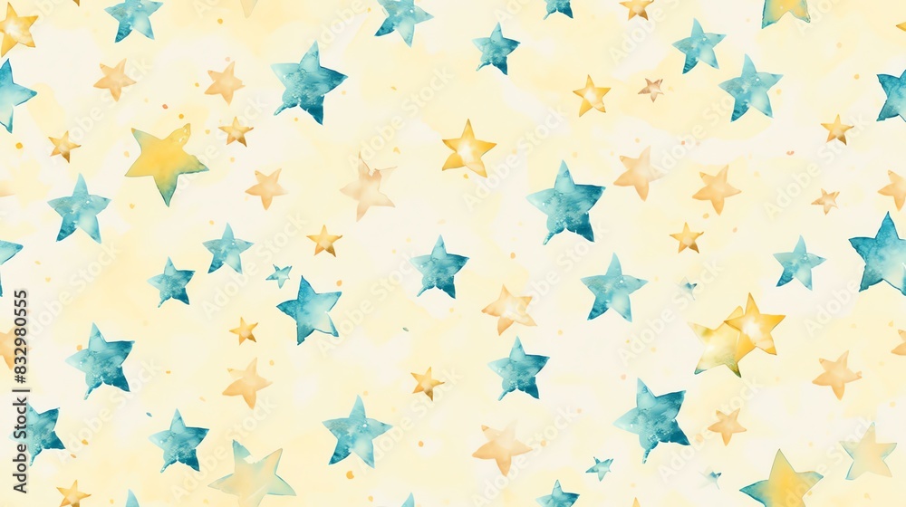 seamless pattern flat watercolor stars in pale yellow and baby blue