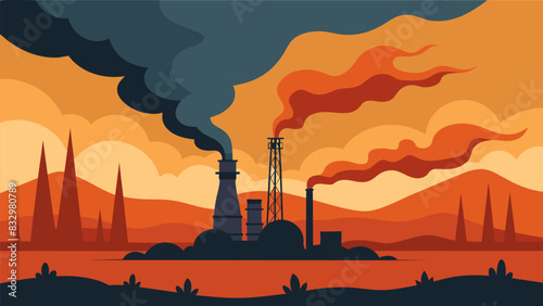 The harsh smell of burned gas lingers in the air a pungent reminder of the untapped potential and wasted resources in the oil fields.. Vector illustration