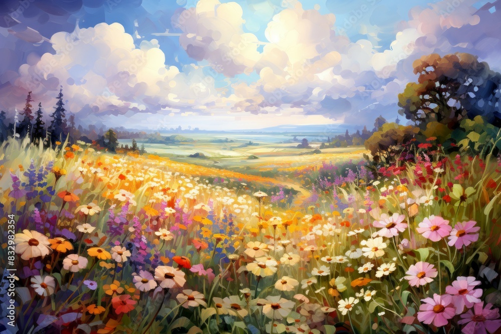 Fototapeta premium Summer flower fields - Generative AI