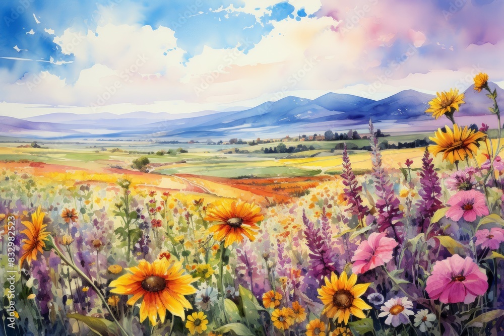 Fototapeta premium Summer flower fields - Generative AI
