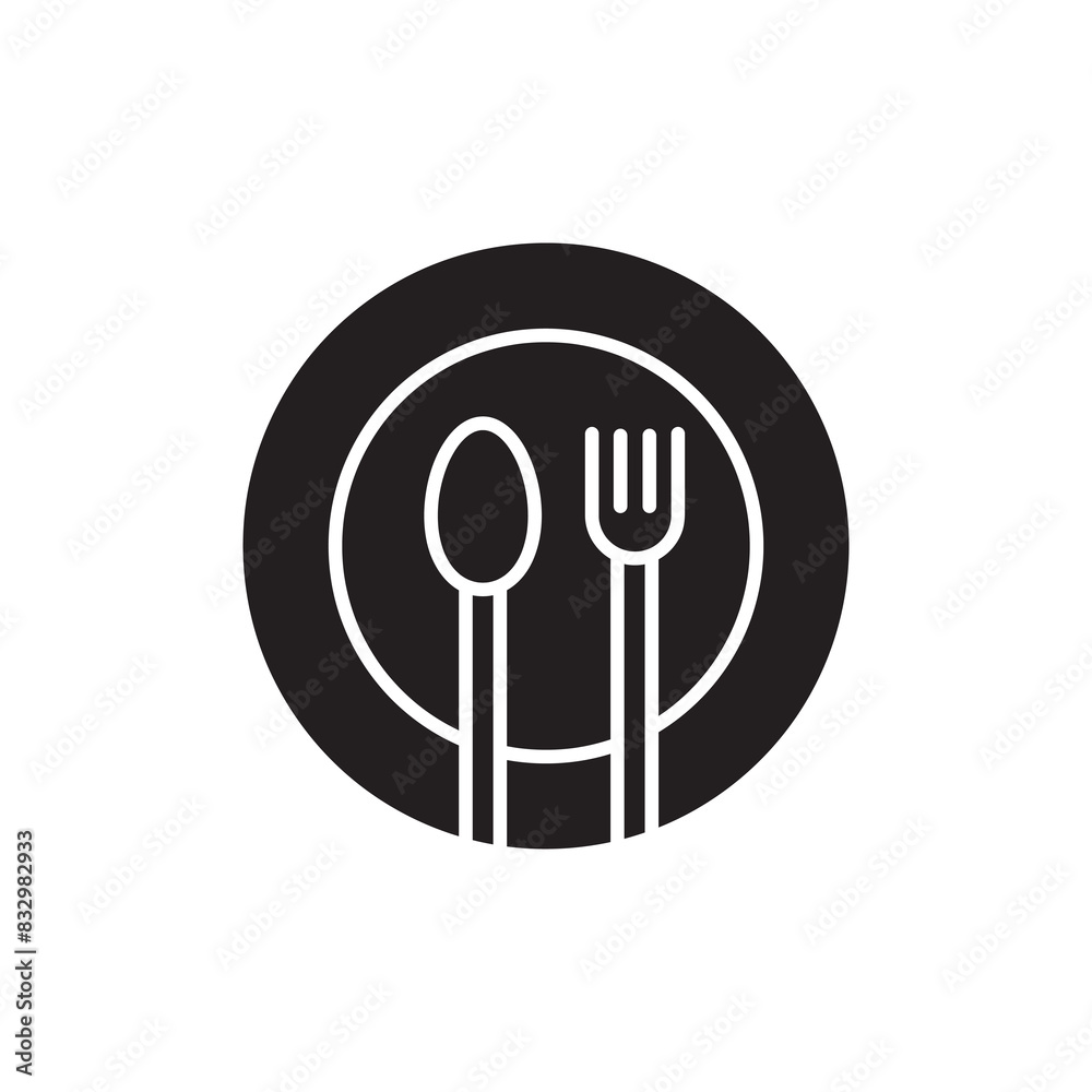 Fork, spoon, dish vector black icon. Restaurant, food court trendy style illustration on white background..eps Fork, spoon, dish vector black icon. Restaurant, food court trendy style illustration on white background..eps