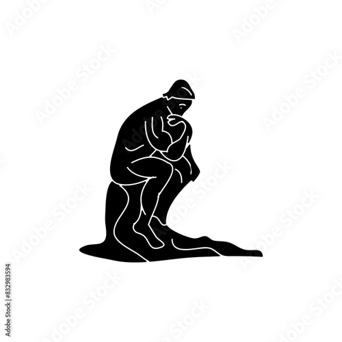 hinking man statue vector flat black illustration for web and app on white background..eps photo