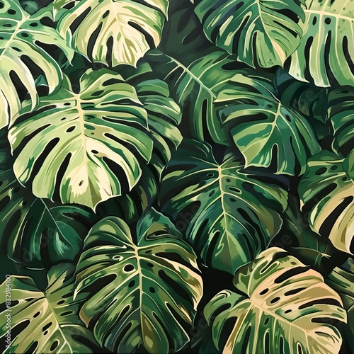 Botanical monstera leaves
