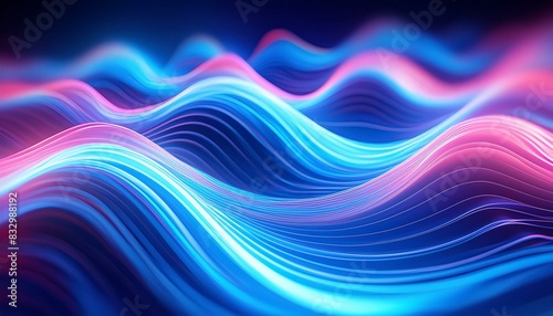  Undulating neon waves in electric blue and pink  creating a dynamic  flowing pattern.