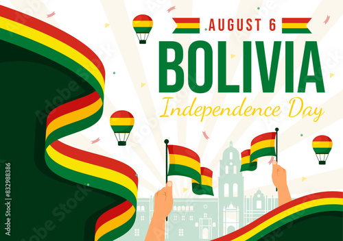Bolivia Independence Day Vector Illustration on August 6 with Waving Flag and Ribbon in a Festive National Holiday Flat Cartoon Background