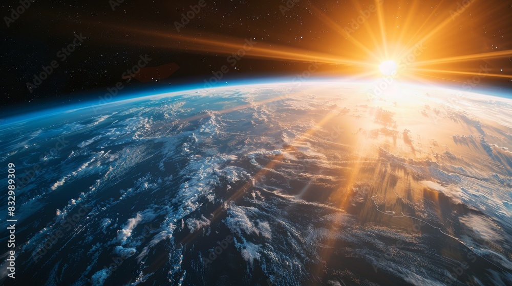 Stunning view of Earth from space with a bright sunrise. Captivating depiction of our planet with vibrant colors and breathtaking detail. Stunning view of Earth from space with a bright sunrise. Captivating depiction of our planet with vibrant colors and breathtaking detail.