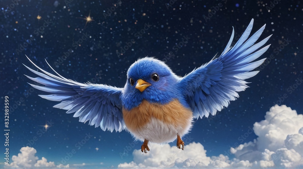 Fototapeta premium Bluebird Flying Through the Night Sky