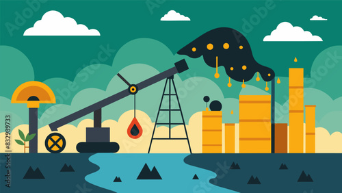Disrupted oil production due to damaged pipelines and reduced capacity affecting both the oil industry and the economy.. Vector illustration