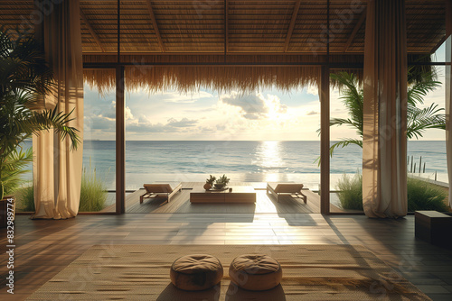 Exquisite beachfront villa harmonizing with nature's beauty in the idyllic Maldives, blending luxury with serenity. photo