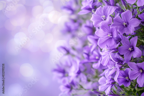 Background of purple flowers with empty space for text or greeting card design. Postcard for International Women s Day and Mother s Day.   