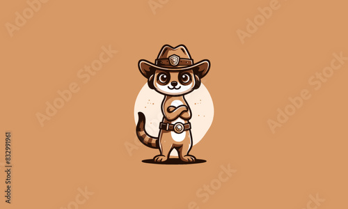 meerkat stand up wearing hat cowboy vector illustration flat design