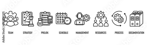 Work flow banner web icon vector illustration concept with icon of team  strategy  project  schedule  management  resources  process  documentation