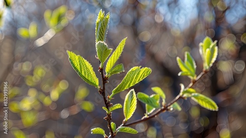 Salix babylonica showcasing fresh green leaves in a public park during the late winter season photo