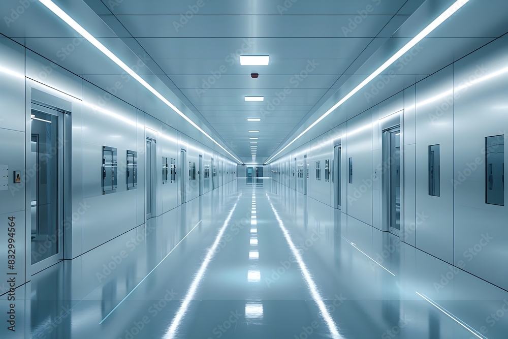 Fototapeta premium Vast,Hyper-Detailed Interiors of Fully Automated High-Tech Manufacturing Facility with Rows of Precision-Engineered Machinery and Computer-Controlled