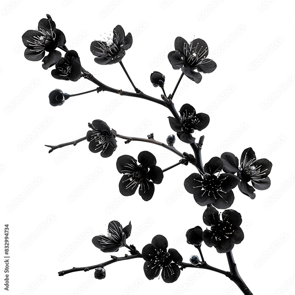 Obraz premium Detail Oriented Branch with Black Flowers Premium Stock Photos