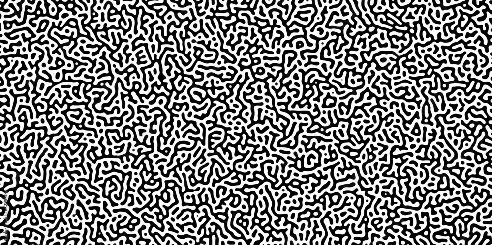 Abstract truing organic wallpaper Turing reaction diffusion monochrome seamless pattern with chaotic motion. Generative algorithm psychedelic background. Reaction-diffusion or truing pattern formation
