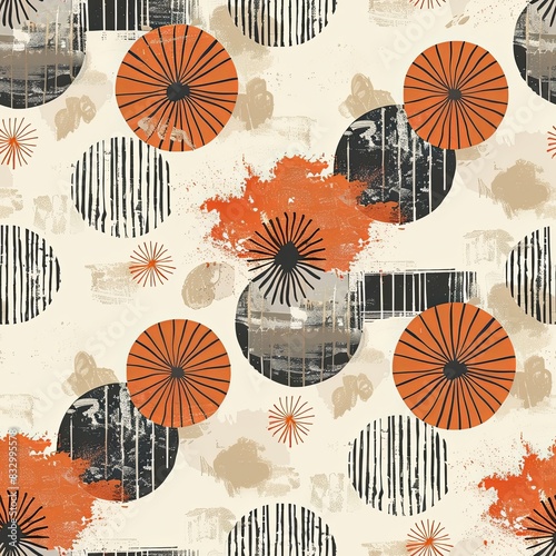 seamless pattern, abstract overhead view of umbrellas, japandi minimalist boho style with wabi sabi accents
