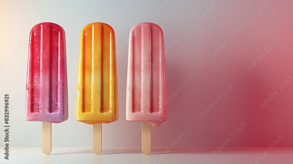 Pastel-colored popsicles. Delicious and bright background with ice cream. Minimalistic aesthetic design. Generative AI
