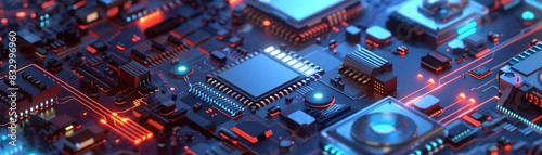 closeup shot of cpu computer shipset on motherboard technology widescreen background photo