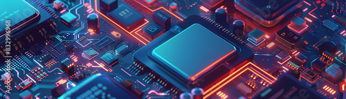 closeup shot of cpu computer shipset on motherboard technology widescreen background photo