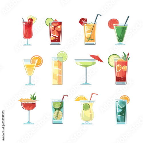 collection of refreshing cocktails in different colors and garnishes