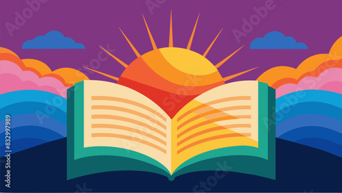 The vibrant colors of the sunrise dance across the paper bringing my journal entries to life.. Vector illustration