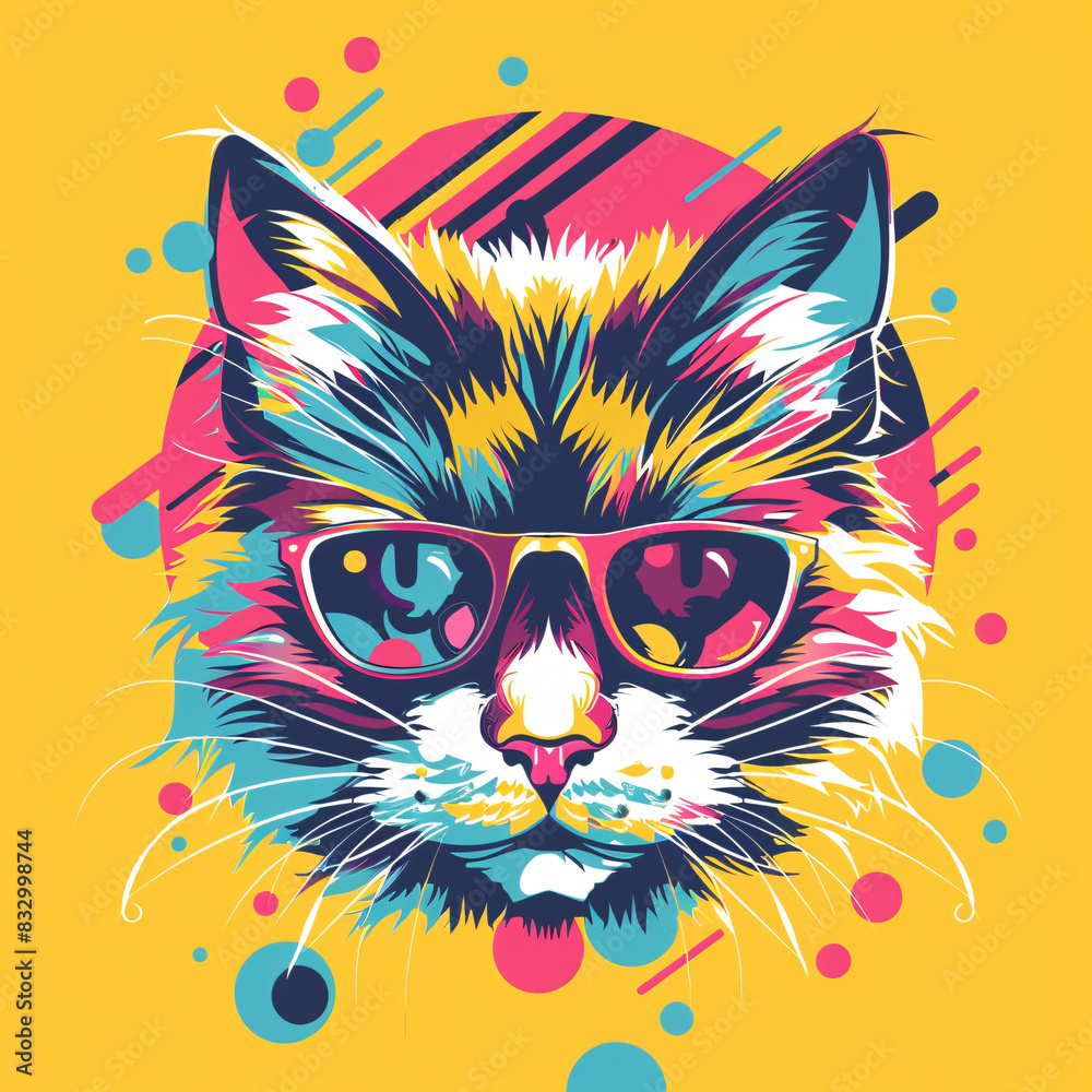 colorful pop style silhouette cat head wear sun glasses illustration for album music cover colorful pop style silhouette cat head wear sun glasses illustration for album music cover