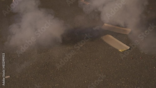 bomb fireworks burning by kid during the Diwali festival celebration at night photo