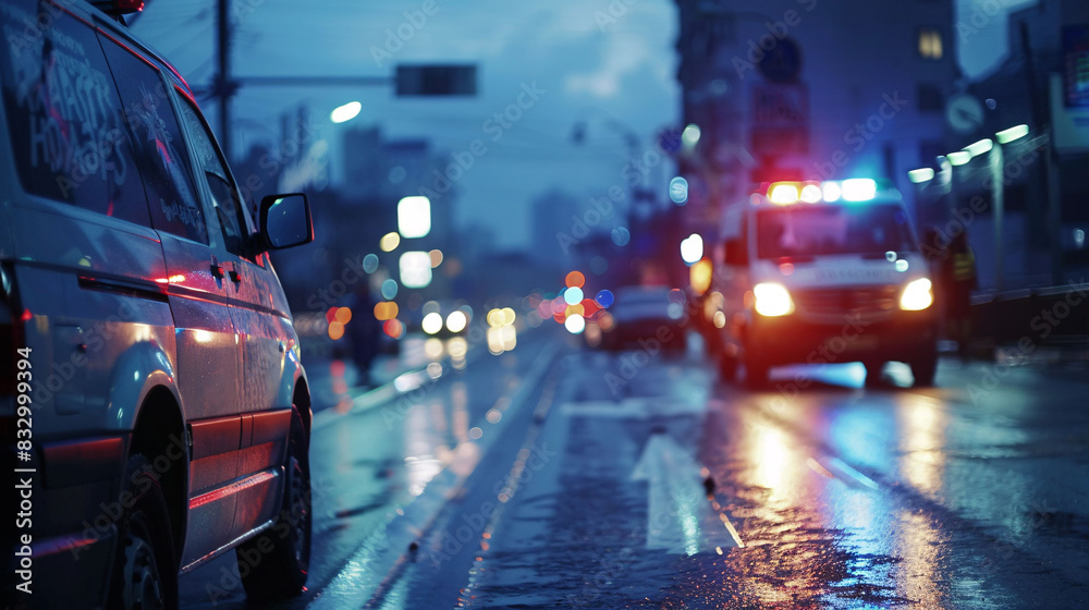 Emergency ambulance car going to receive patient on city road blur background Emergency ambulance car going to receive patient on city road blur background