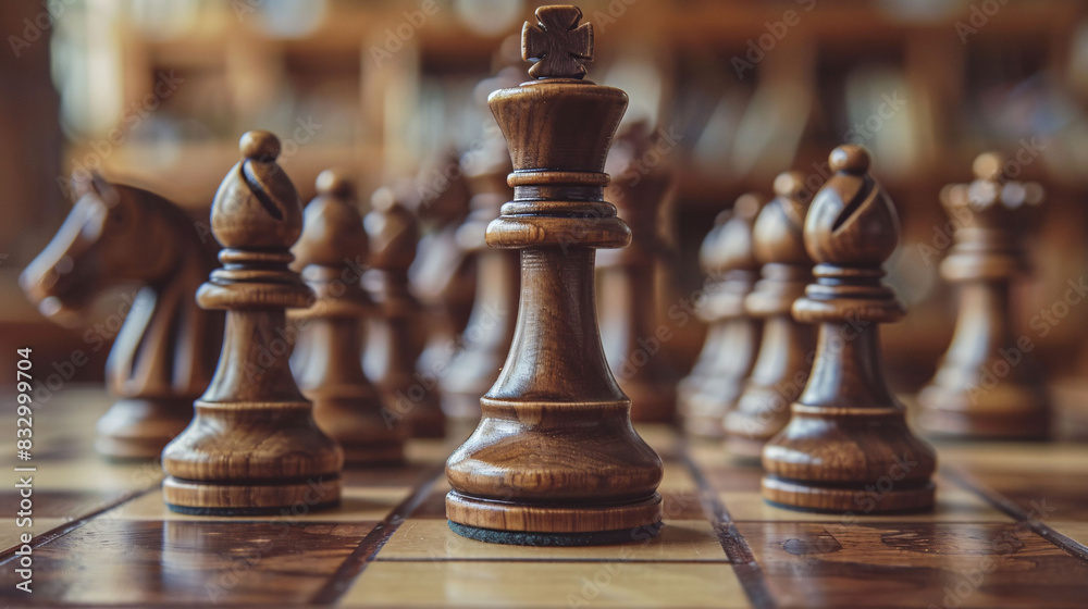 Selective Focus of Wooden Chess Pieces on a Chessboard Selective Focus of Wooden Chess Pieces on a Chessboard