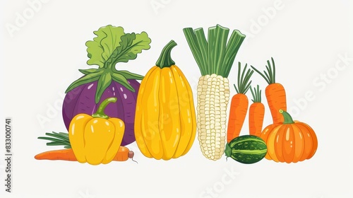 Elevate your brand with vibrant vegetableinspired designs  Harvest Happiness illustration transforms your content into a visual delight. photo