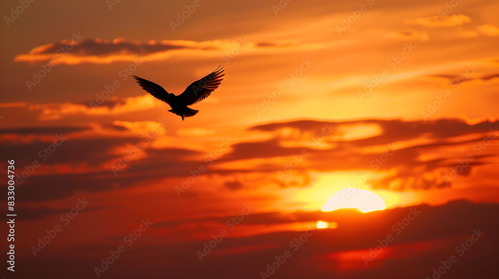 Naklejka premium Chicken isolated on Sunset background, generative AI