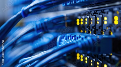 Blue Cable in Network Switch: A Close-Up Perspective