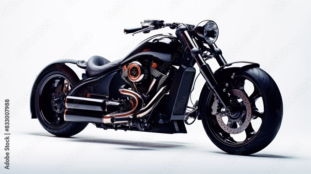Elegant and modern cruiser style motorbike in black isolated on white background Elegant and modern cruiser style motorbike in black isolated on white background