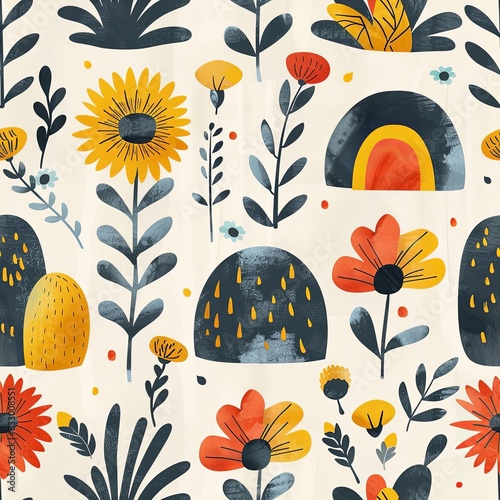 seamless pattern with boho flowers