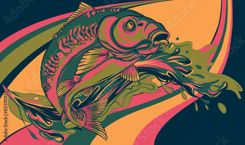 vector illustration of carp with splashing water