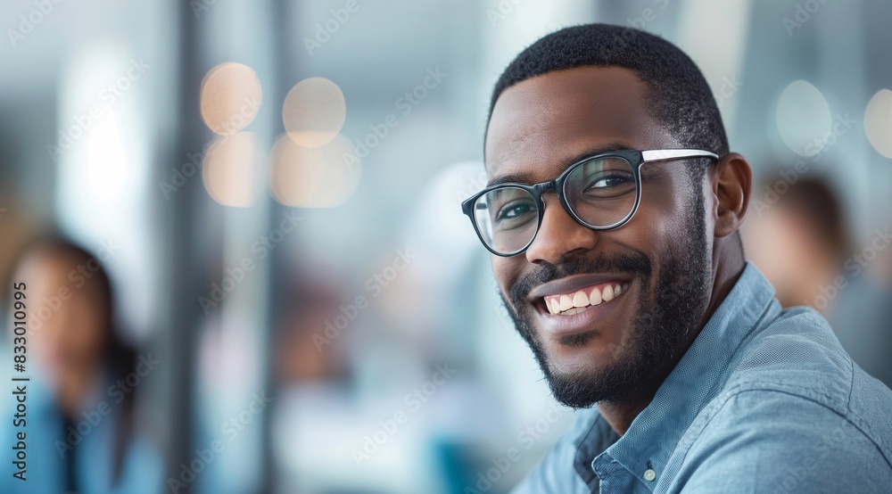 an attractive, confident and smiling middle-aged man wearing business casual talking to Colleagues at the office. generative AI an attractive, confident and smiling middle-aged man wearing business casual talking to Colleagues at the office. generative AI