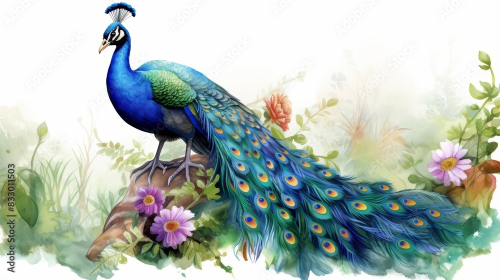 Fototapeta premium A watercolor of a peacock