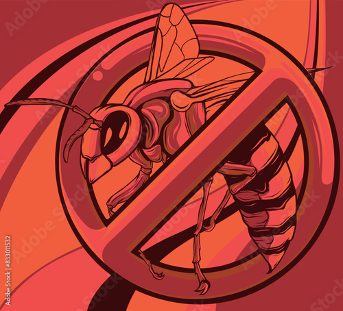 Vector illustration of No Bee or Wasp Sign on White Background