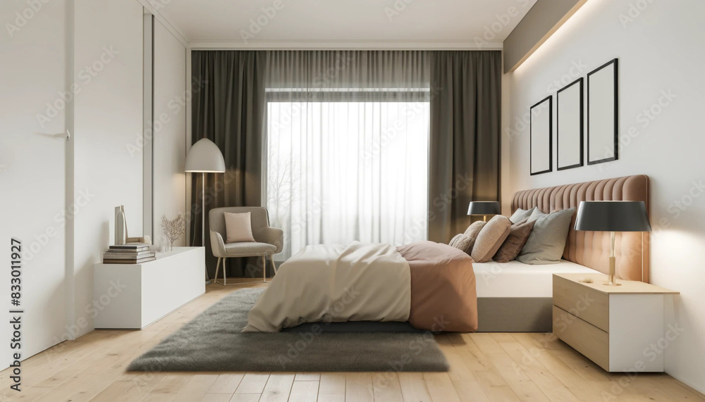 Fototapeta premium きれいに整頓されたおしゃれなベットルーム